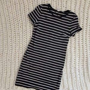 Black and white striped cotton dress
